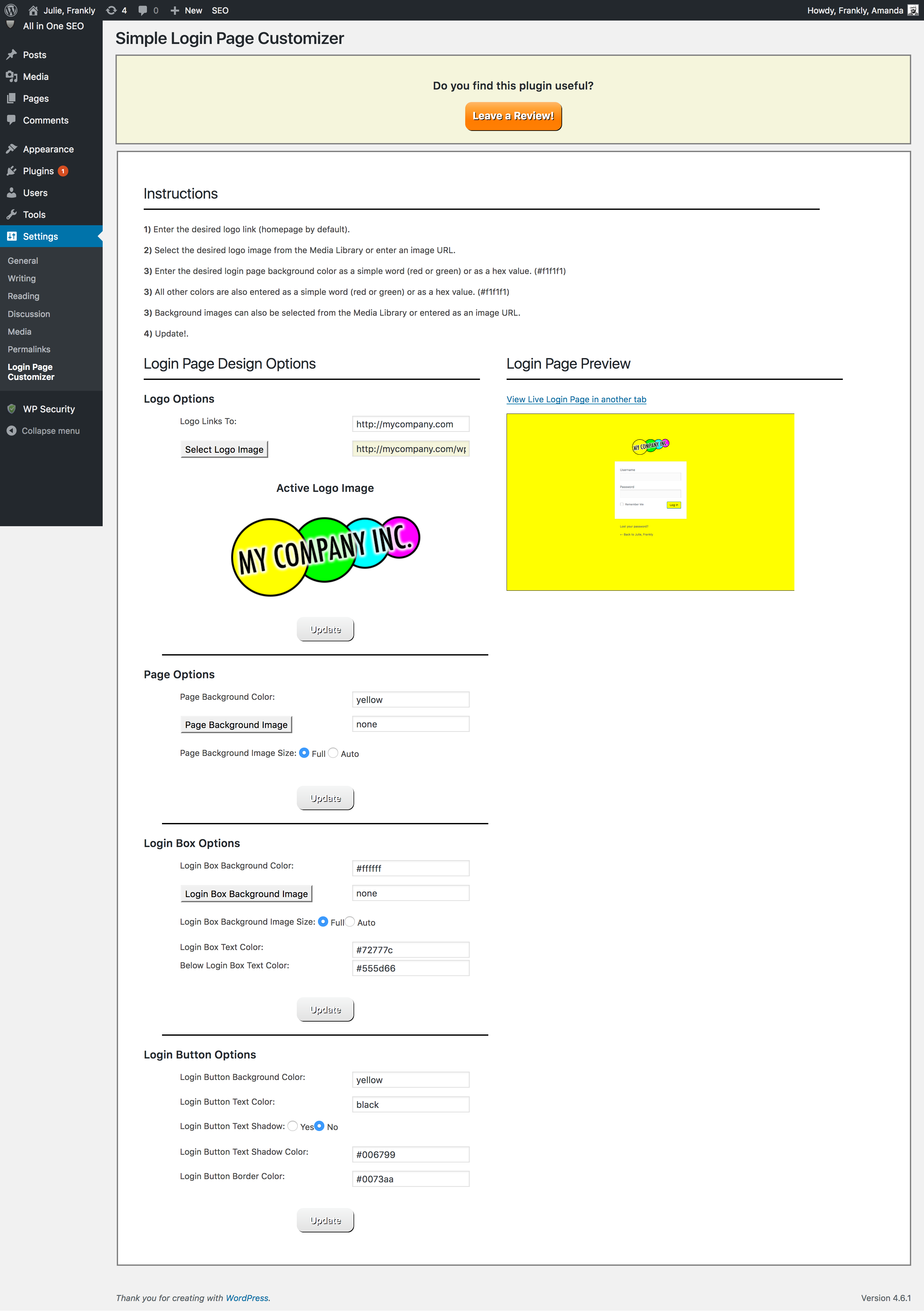 Screenshot of the final changes on a live user login page.